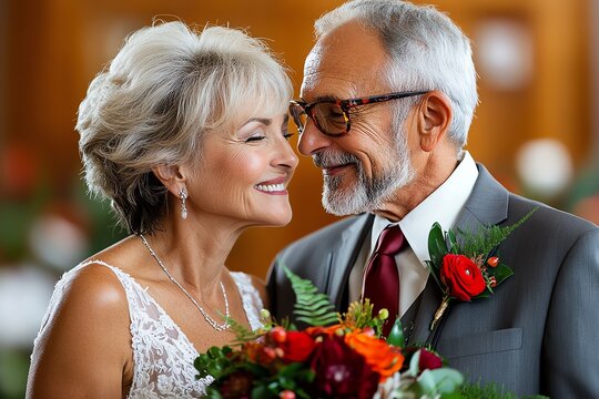 Senior couple renewing their wedding vows, surrounded by family celebrate a lifetime of love, commitment, and shared memories