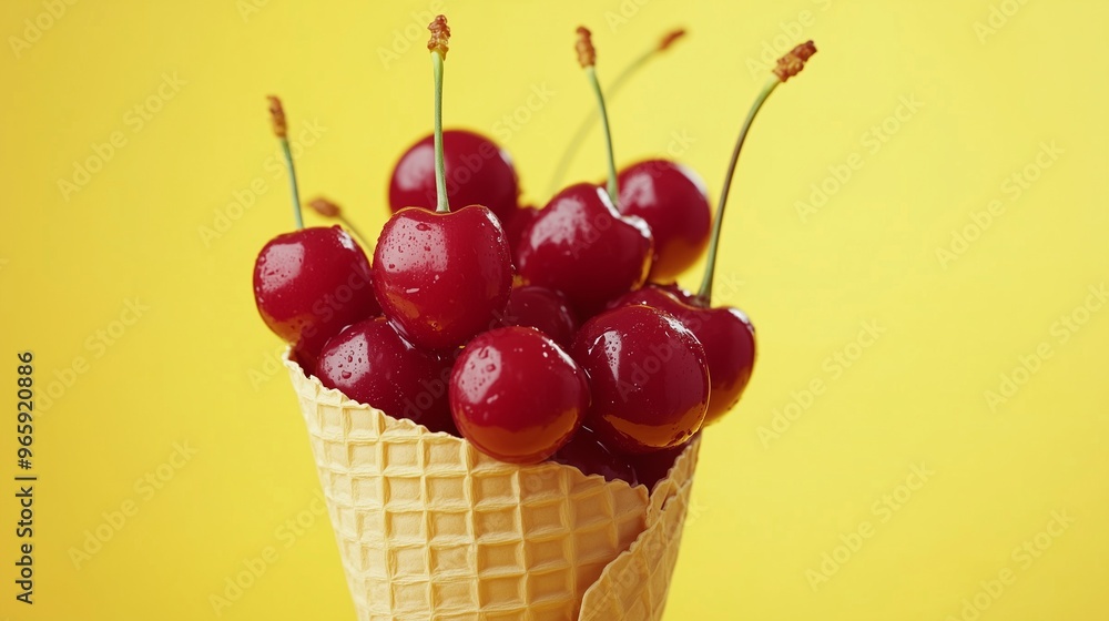 Wall mural cherry fruit closeup on cone wrapped healthy real food organic ingredient