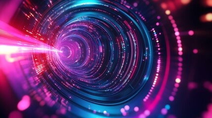 Abstract Neon Tunnel with Purple and Blue Lights.