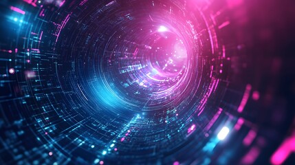 Obraz premium Abstract Digital Tunnel with Neon Lights.