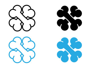 Dog bone icon (2) black and white vector outline sign