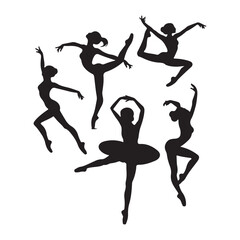 Female ballet dancing, woman contortionist exercising gymnastic yoga silhouette ,split jump girl gymnast black silhouette 