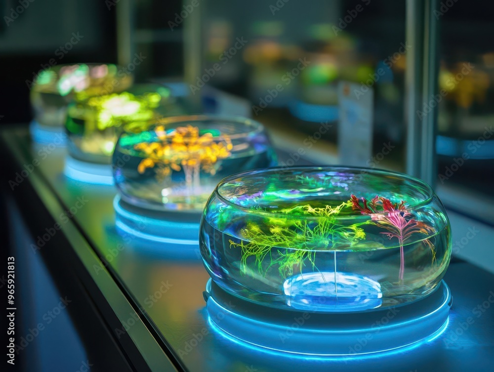 Aufkleber bioluminescent laboratory wonderland glowing scientific instruments pulse with ethereal light hologr