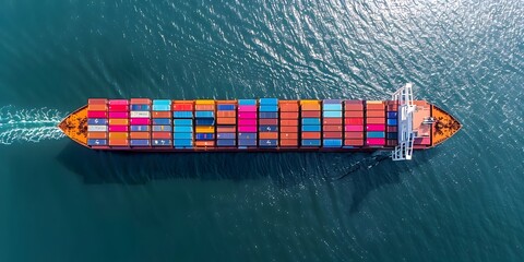 Aerial View of Container Ship Sailing on Azure Waters