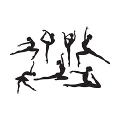 Female ballet dancing, woman contortionist exercising gymnastic yoga silhouette ,split jump girl gymnast black silhouette 