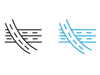 Multi level junction icon black and white vector outline sign