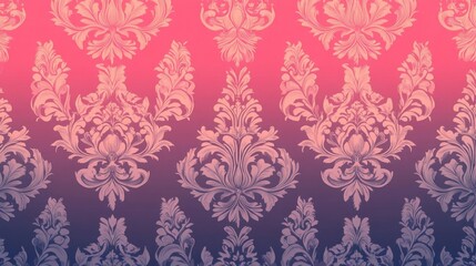 Damask pattern with ombre gradient effects, seamless repeat, elegant and modern, illustration seamless pattern fabric, no blur, photo not dark, everything is clear, copy space