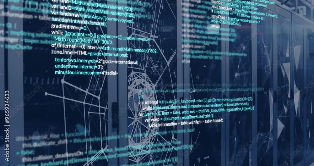 Poster animation of data processing over server room