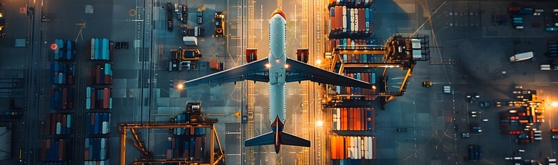 Airplane Taxiing Near Cargo Containers at Airfield