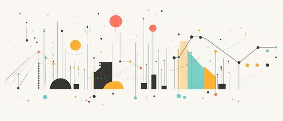 Create a modern infographic using a cool color palette with line art, geometric shapes, and graphs, all designed with minimalism in mind