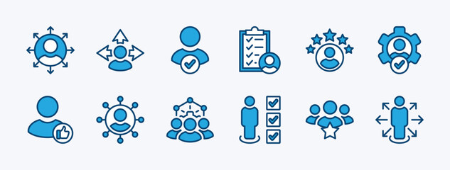Set of business skills icon. Containing abilities, teamwork, management, employment, development, connection, work, ​talent, occupation, leadership, competence. Vector illustration