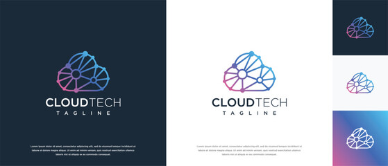 Fototapeta premium Cloud technology logo design template. Cloud digital technology logo design vector icon