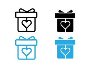 Valentine's day gift icon black and white vector outline sign