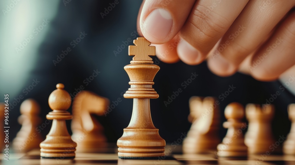 Poster A hand placing a piece of chess on the board, AI