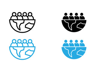 World population icon black and white vector outline sign