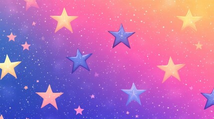 Ombre gradient colors with star motifs, seamless repeat, soft and cosmic, illustration seamless pattern fabric, no blur, photo not dark, everything is clear, copy space