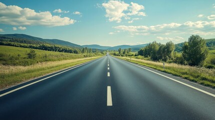 Fototapeta premium The winding road through the beautiful foliage trees