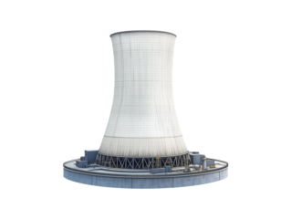 Nuclear power plant cooling tower isolated on transparent or white background