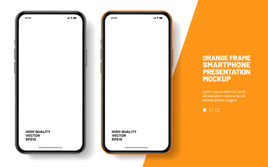 Realistic smartphone mockup. Mobile phone vector with isolated on white background. Device front view. 3D mobile phone with shadow. Realistic, high quality smart phone mockup for ui ux presentation.