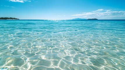 Breathtaking Tropical Ocean Beach Tranquil Scenic Landscape with Turquoise Waves and Clear Blue Sky