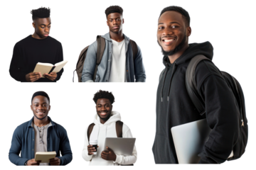 PNG African American male student element set, transparent background