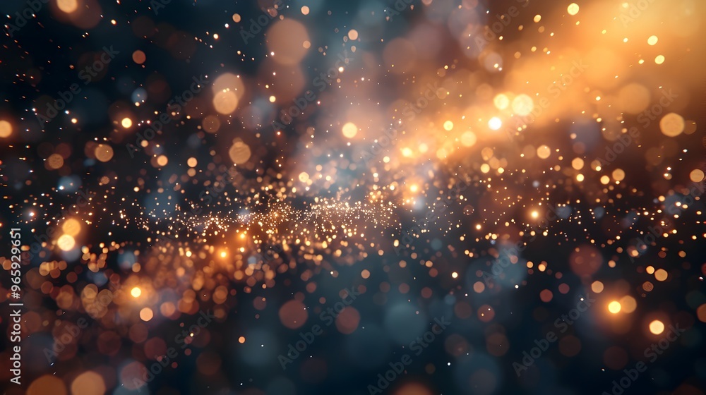 Poster sparkling golden glitter and bokeh lights shimmering in abstract festive background