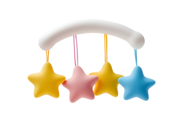 Baby mobile with colorful stars isolated on transparent or white background