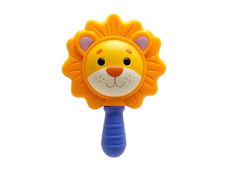 Lion shaped baby rattle isolated on transparent or white background