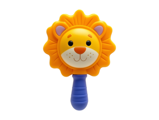 Lion shaped baby rattle isolated on transparent or white background