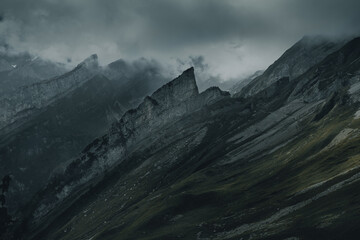 view to the alpenalp rocks in the alpstein mountains