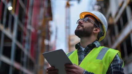 Construction site supervisor inspecting progress