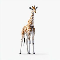 Naklejka premium A tall giraffe standing on a clean white background, showcasing its unique spotted pattern and long neck.