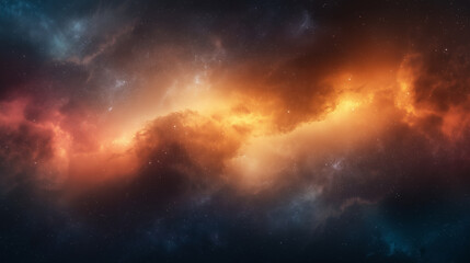 Obraz premium A space background with a lot of stars and a yellowish orange cloud