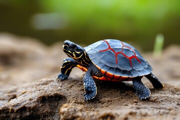 Obraz premium Turtle with a cracked shell, slowly healing over time as it continues its journey, resilient and strong