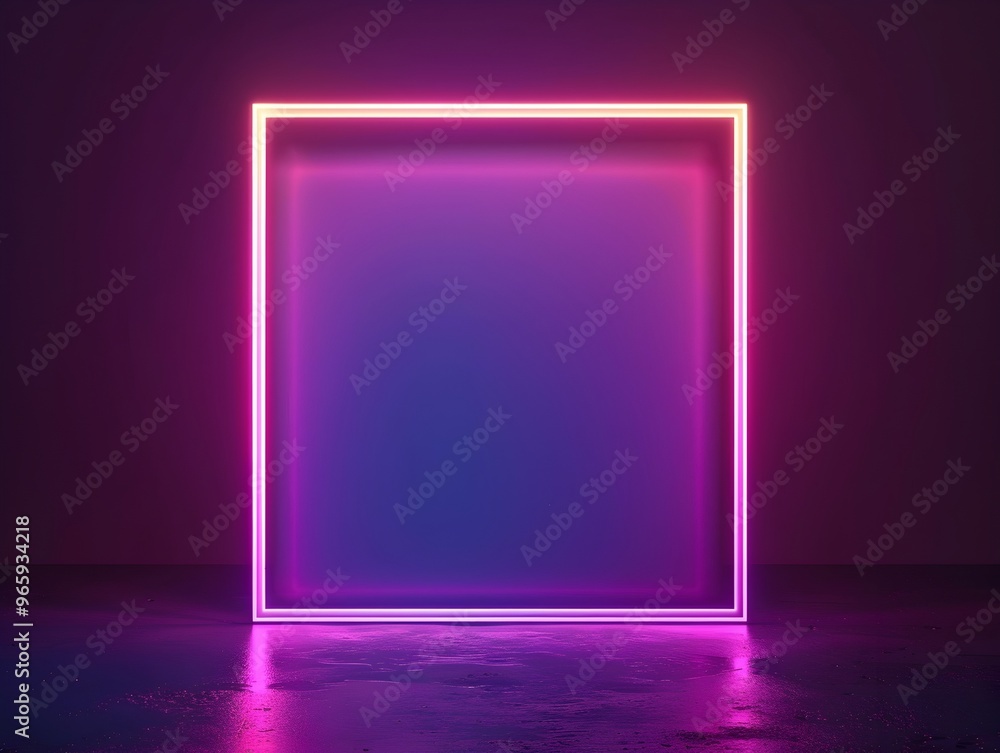 Poster vibrant neon frame with glowing edges and dark gradient background for dynamic design concept
