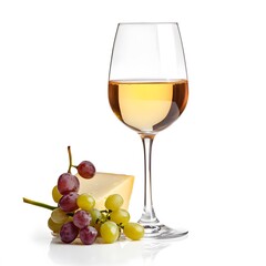 Fototapeta premium White Wine Grapes Cheese Glass Isolated Food and Drink