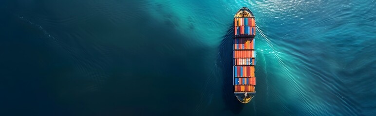 Container Ship Leaving Wake on Blue Ocean Waters
