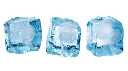 Obraz premium Trio of Translucent Ice Cubes in Shades of Blue Frozen in Arctic Climate