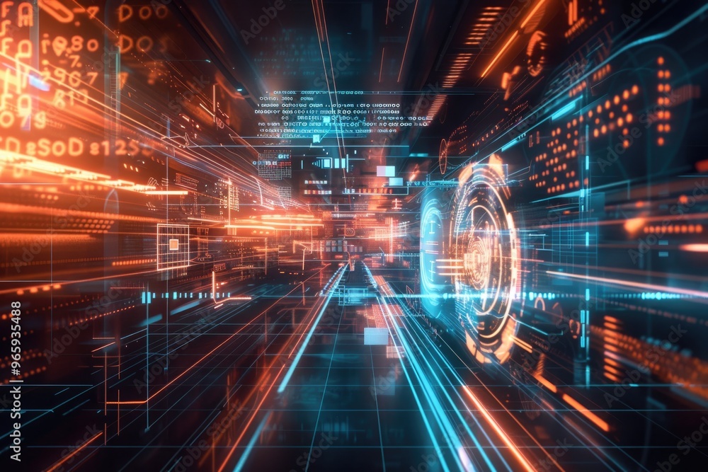 Aufkleber futuristic digital data network in a high-tech cyber environment