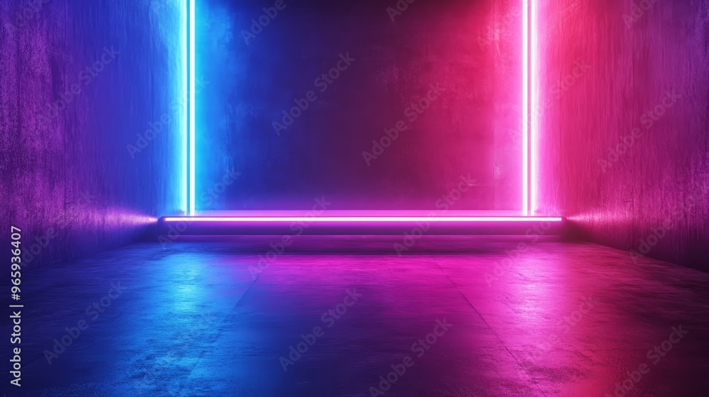 Canvas Prints a room with a blue and red neon light strip