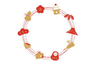 お正月の縁起物円形フレーム（干支なし）