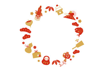 お正月の縁起物円形フレーム（干支なし）