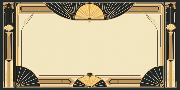 Art Deco Golden Frame on Beige Background for Elegant Vintage Design Projects