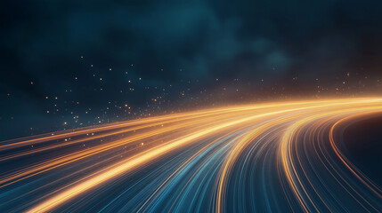 A long, curving line of bright orange and blue lights
