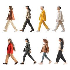 Fototapeta premium PNG walking diverse women full body element set, transparent background