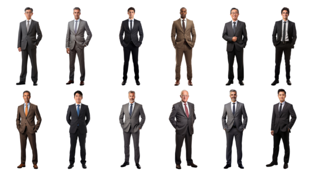 PNG diverse businessmen full body element set, transparent background