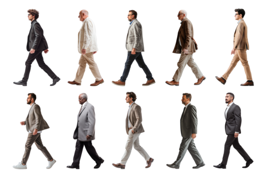 PNG walking diverse businessmen full body element set, transparent background