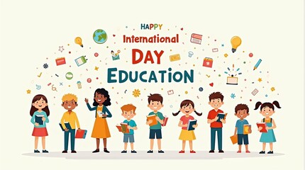 Fototapeta premium International Day of Education: Diverse Children Celebrating Global Learning and Knowledge