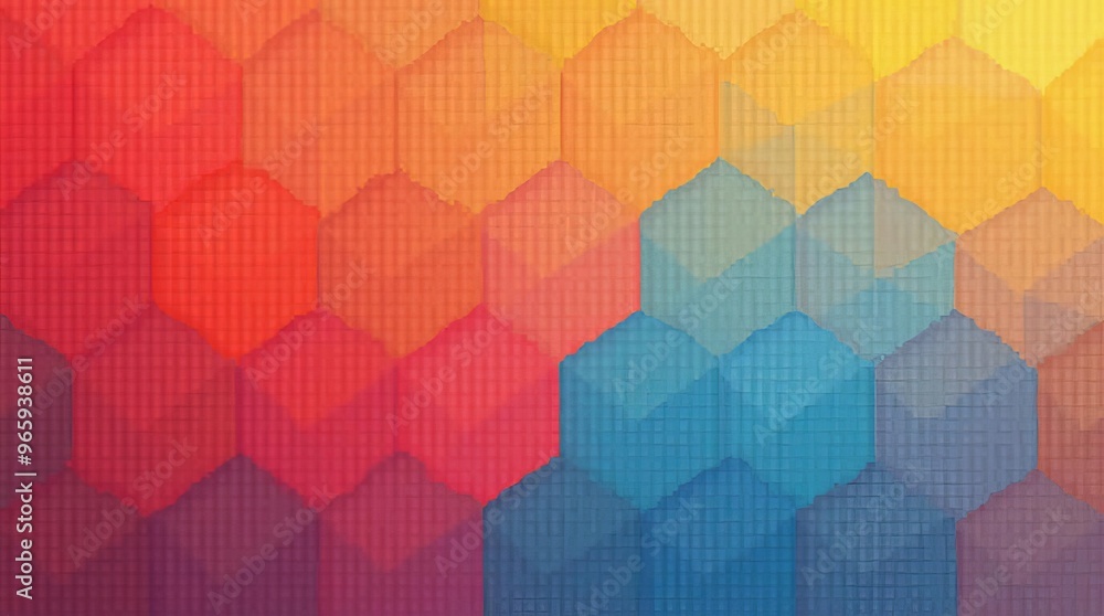 Poster vibrant hexagonal rainbow gradient: abstract geometric pattern for modern digital designs