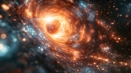 Futuristic quantum core within a vast rift, radiating energy echoes and complex physics visuals. 3D realistic rendering captures the science fiction theme and intricate details of the scene.